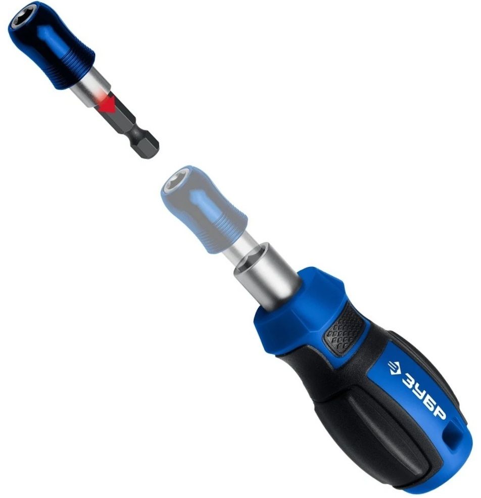 Отвертка с битами SL, PH, PZ, TX, HEX и адаптером ЗУБР Компакт 25173, 34 предмета в кейсе - фото