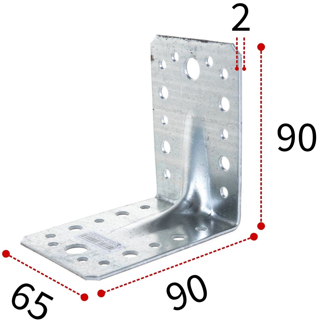 Уголок усиленный 90х90х65х2,0 мм RKPL1 горячий цинк, 20 шт - фото