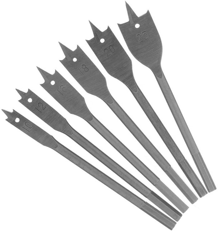 Набор перьевых сверл по дереву 10-25 мм 150 мм W029, 6 предметов - фото