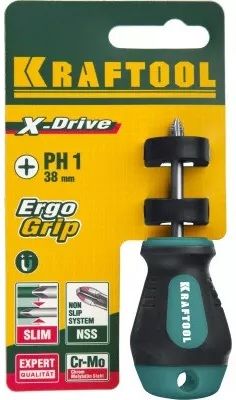 Отвертка крестовая PH1х38 мм магнитная с насечкой Kraftool X-Drive 250072-1-038 - фото