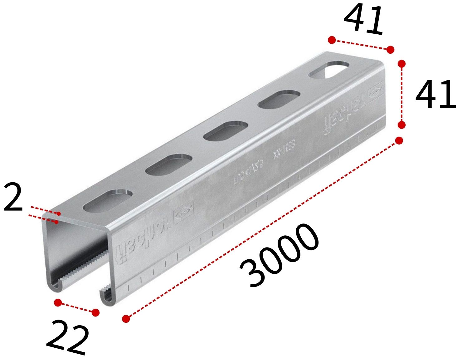 Профиль монтажный С-образный 41х2,0х3000 мм Fischer FUS 097658, оцинкованная сталь - фото