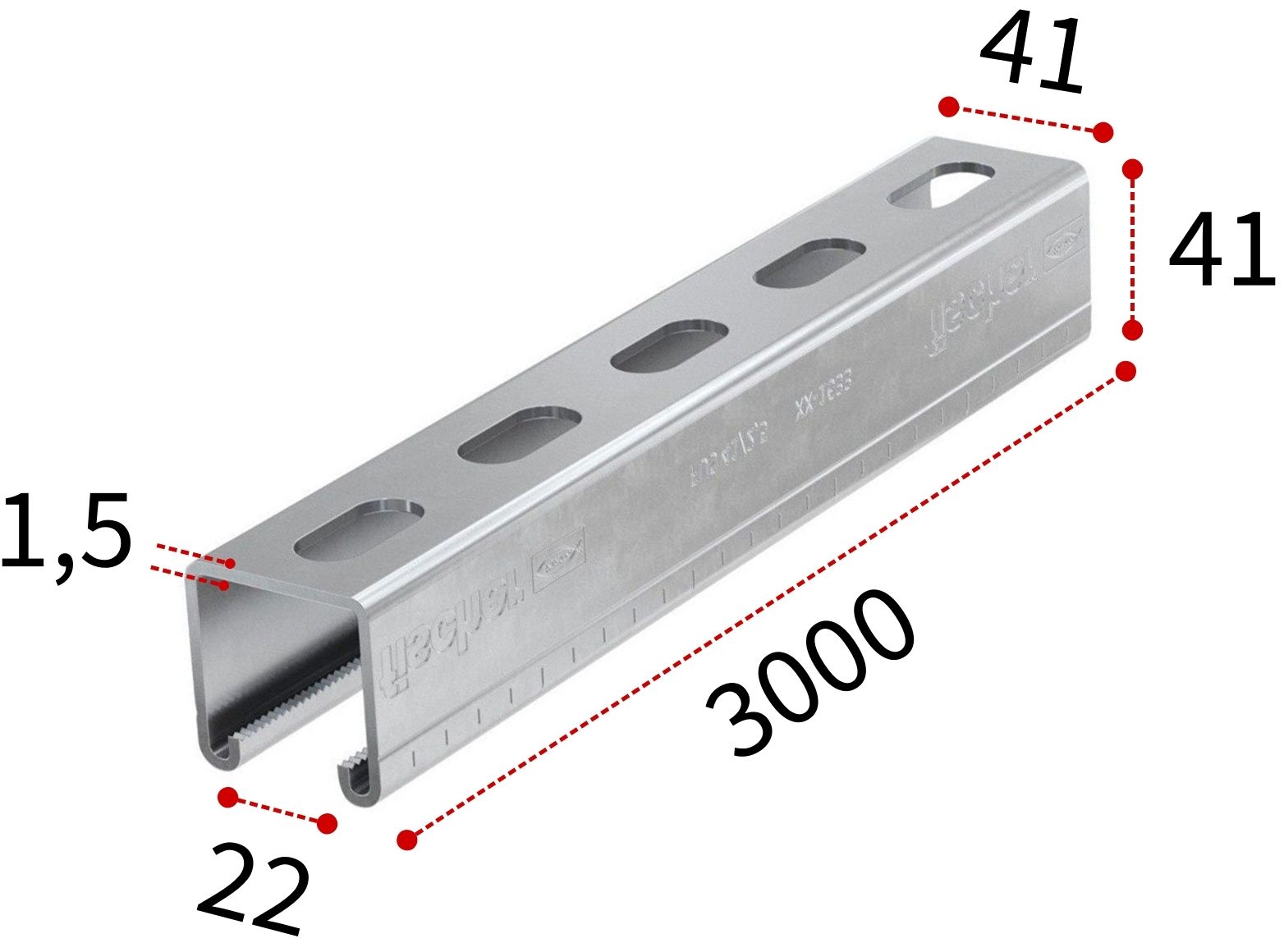 Профиль монтажный С-образный 41х1,5х3000 мм Fischer FUS 545126, оцинкованная сталь - фото