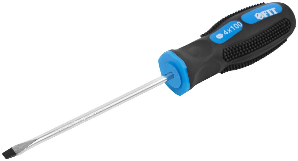 Отвертка с прорезиненной ручкой SLх100 мм FIT Универсал 55134, хромованадиевая сталь - фото
