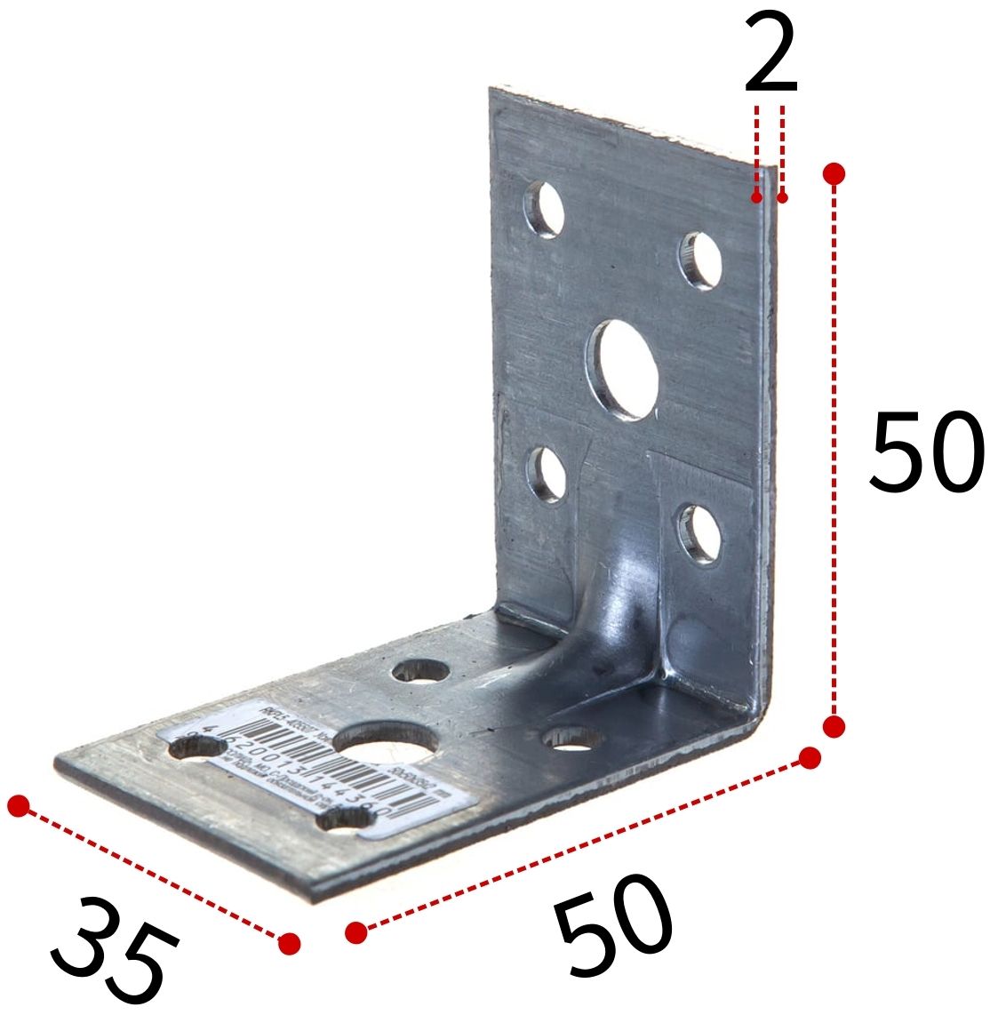 Уголок усиленный 50х50х35х2,0 мм RKPL5 горячий цинк, 20 шт - фото