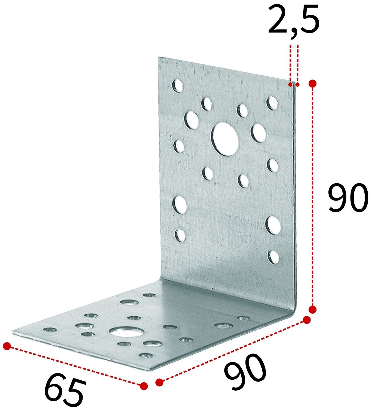 Уголок крепежный 65х90х90х2,5 мм KU, оцинкованная сталь - фото