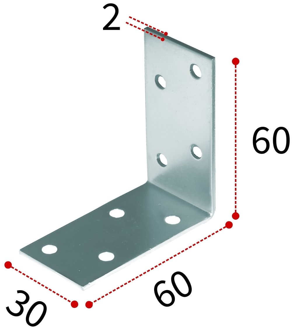 Уголок крепежный 60х60х30 мм, оцинкованная сталь - фото