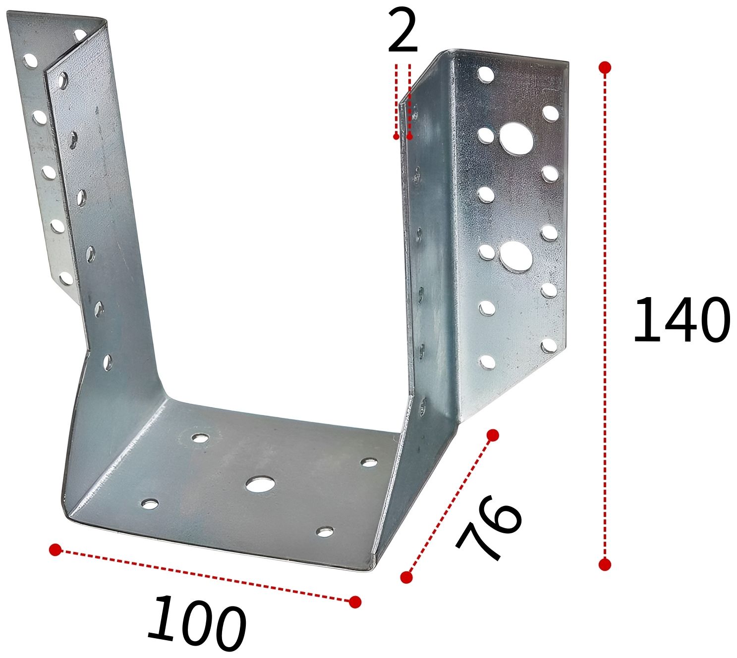 Открытая опора бруса 140х76х100 облегченная, горячий цинк - фото