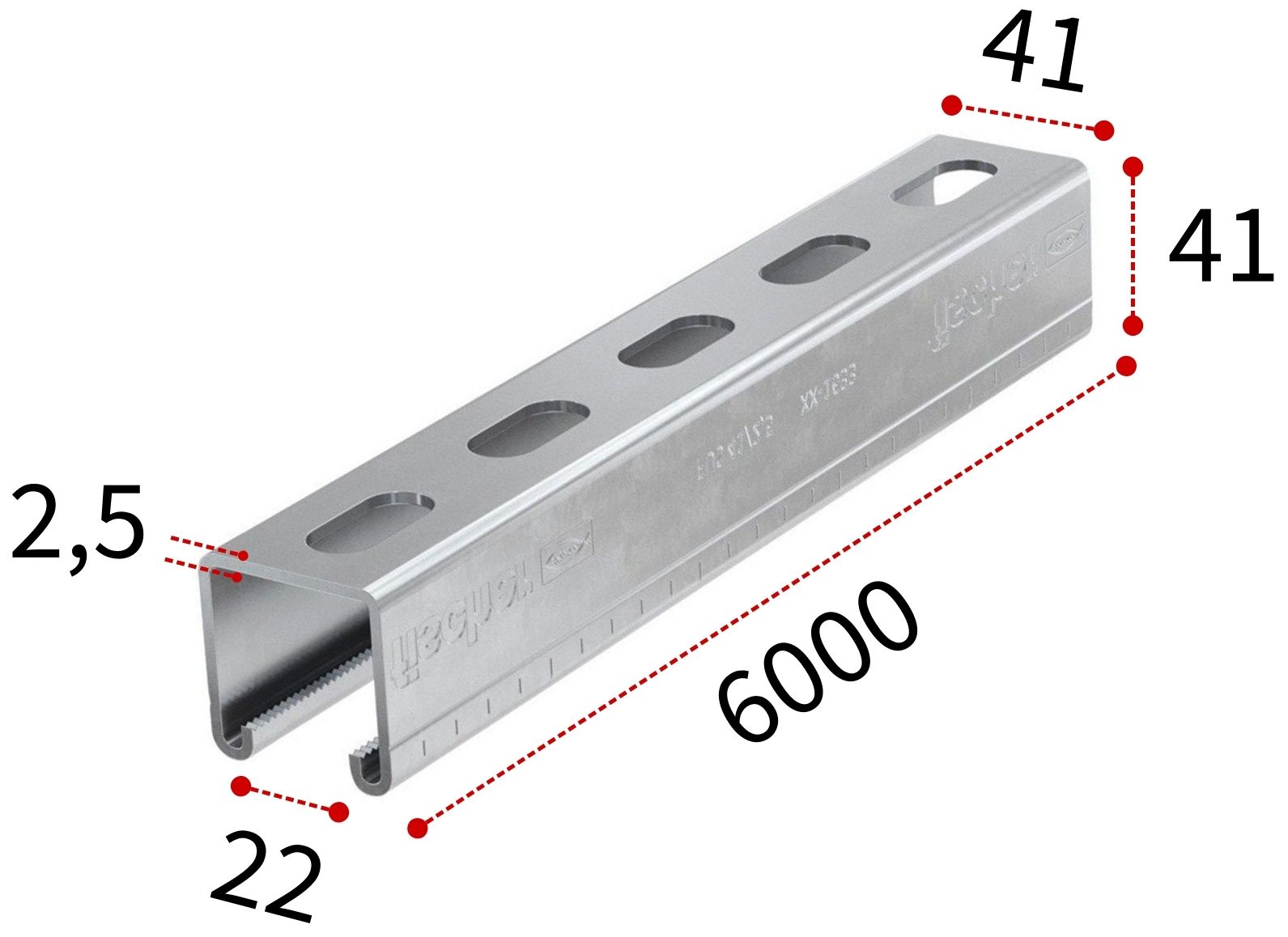 Профиль монтажный С-образный 41х2,5х6000 мм Fischer FUS 077537, оцинкованная сталь - фото
