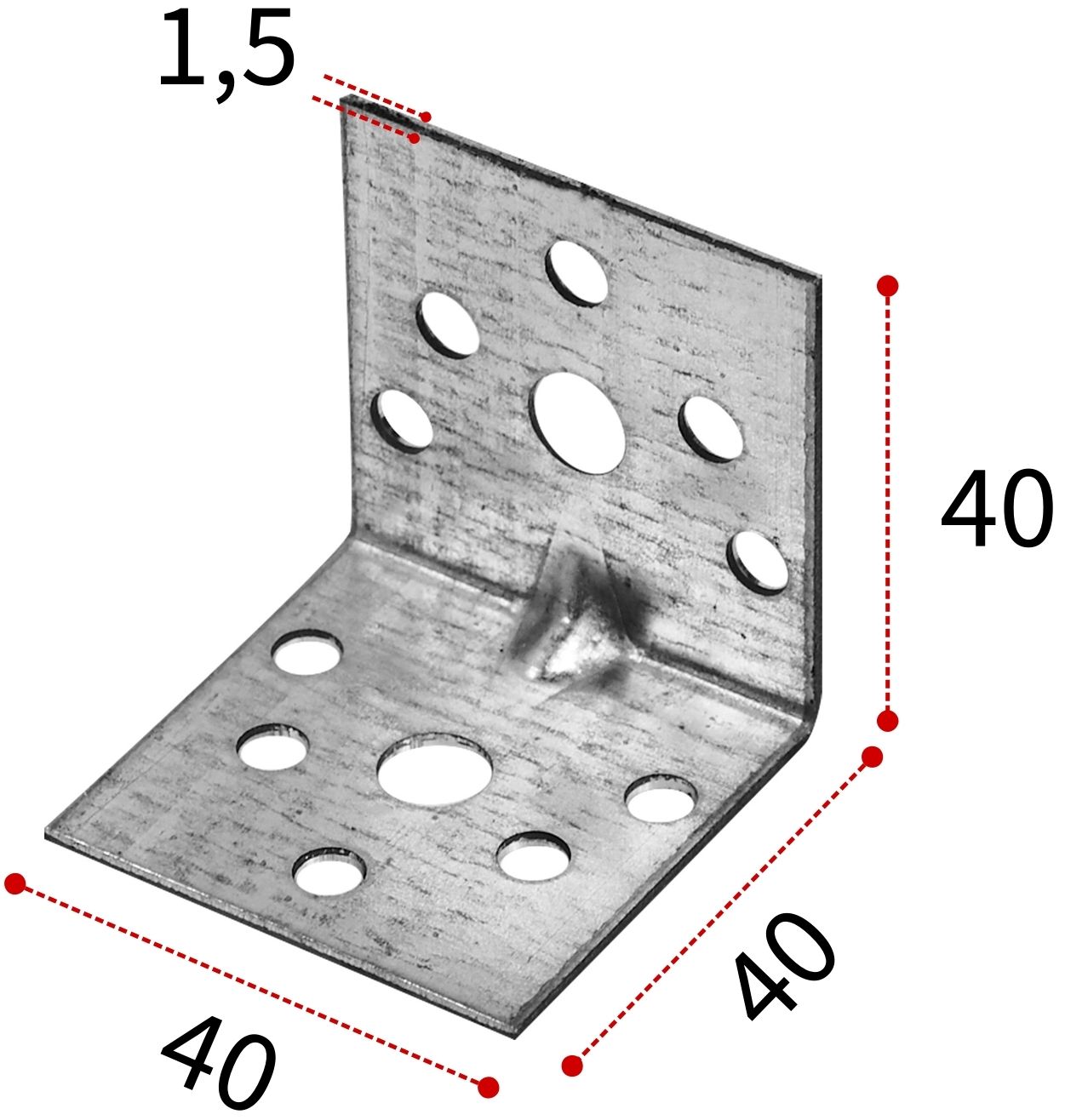 Уголок крепежный усиленный 40х40х40 мм ПТ, горячий цинк - фото