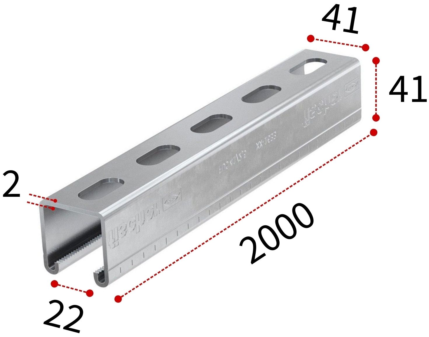 Профиль монтажный С-образный 41х2,0х2000 мм Fischer FUS 040390, оцинкованная сталь - фото