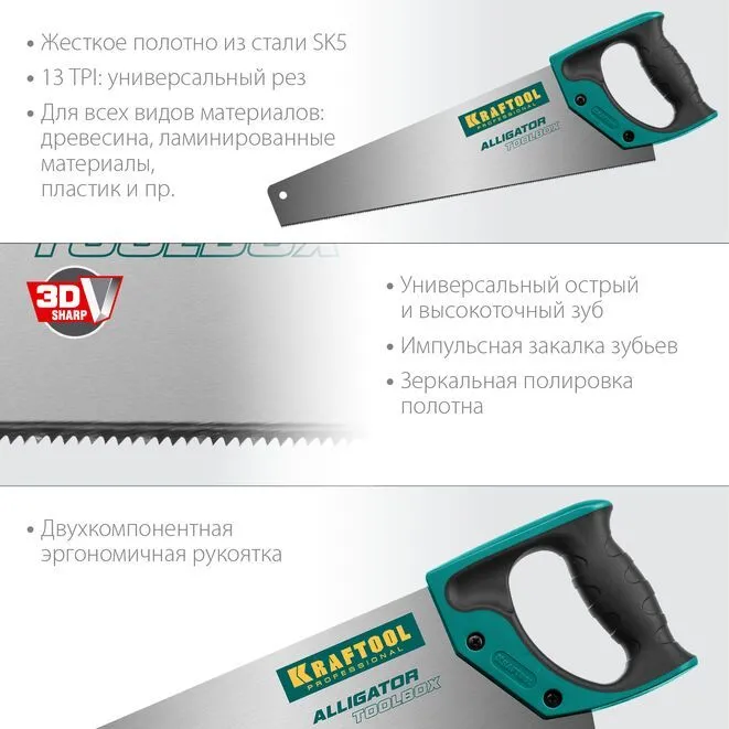 Ножовка по дереву 350 мм Alligator Toolbox 13 Kraftool 15227-35 - фото