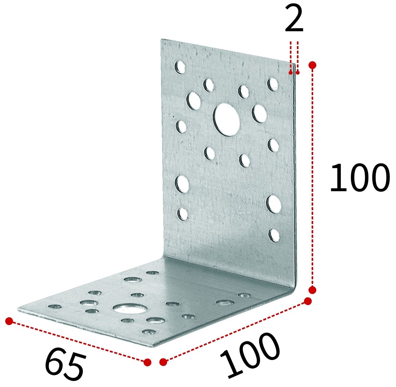 Уголок крепежный 100х100х65х2 мм Буратино 30/3, оцинкованная сталь - фото
