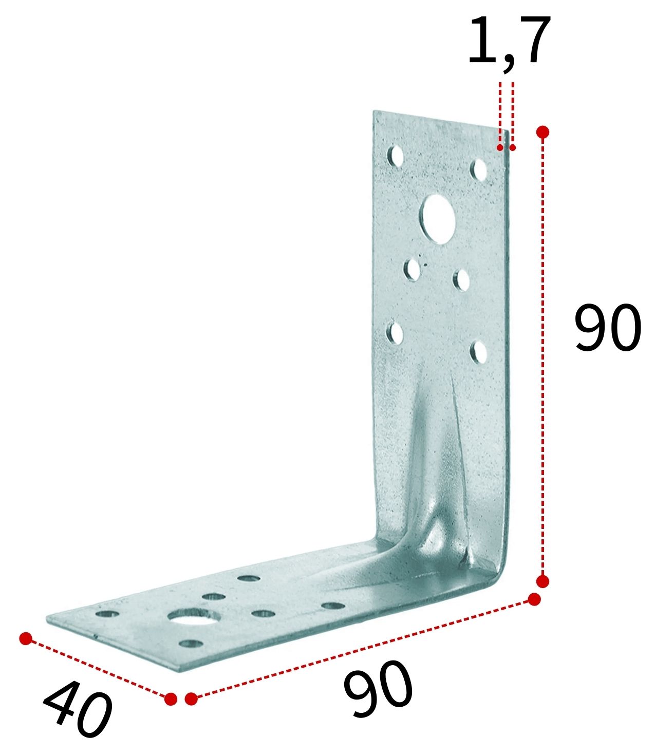 Уголок крепежный усиленный 90х40х1,7 мм KUU, оцинкованная сталь, 100 шт - фото