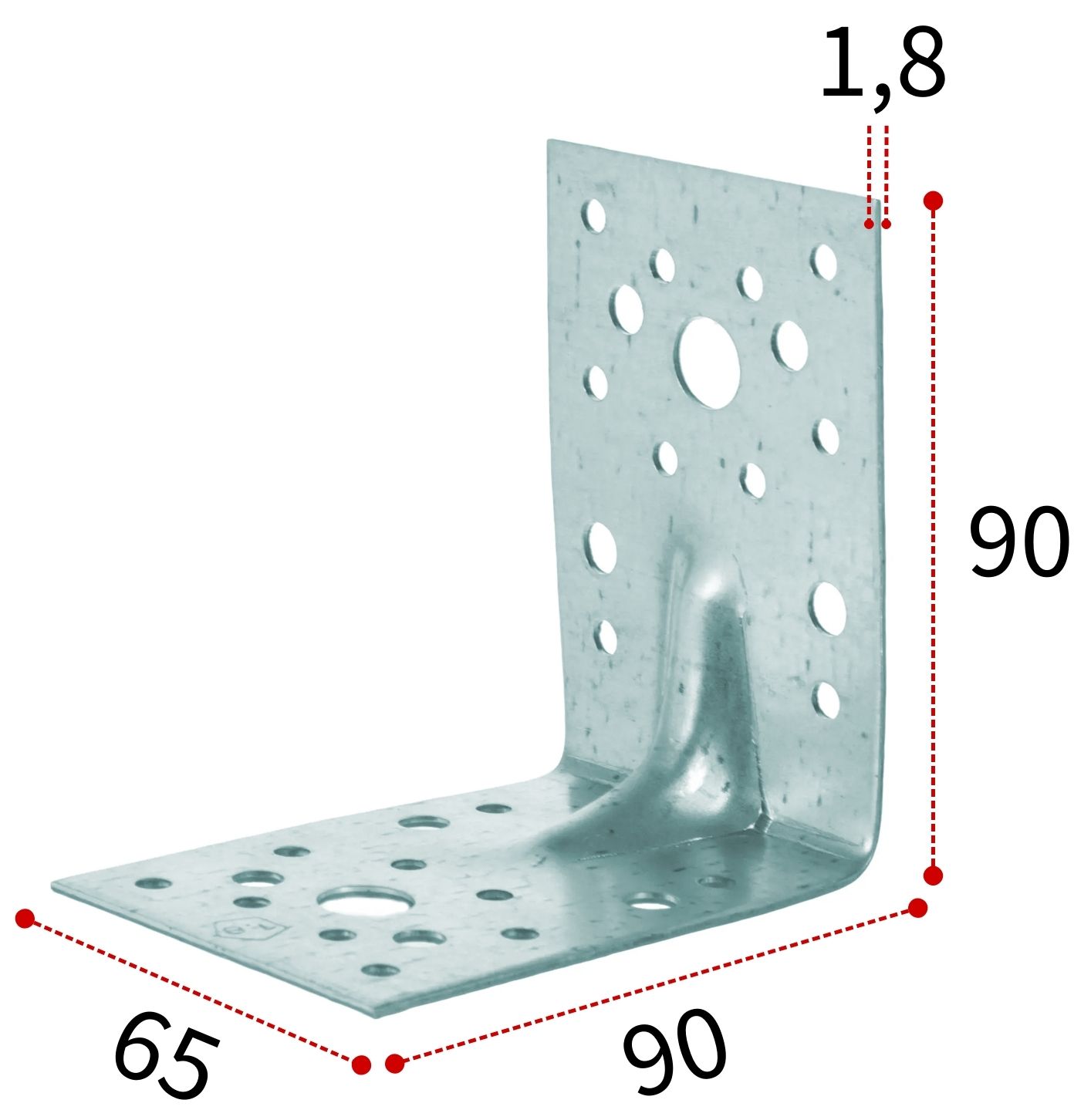Уголок крепежный усиленный 90х65х1,8 мм KUU, оцинкованная сталь - фото