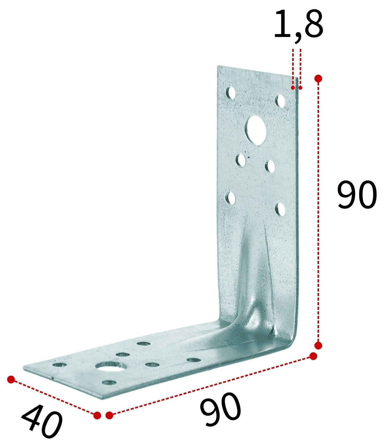 Уголок крепежный усиленный 90х40х1,8 мм KUU, оцинкованная сталь - фото