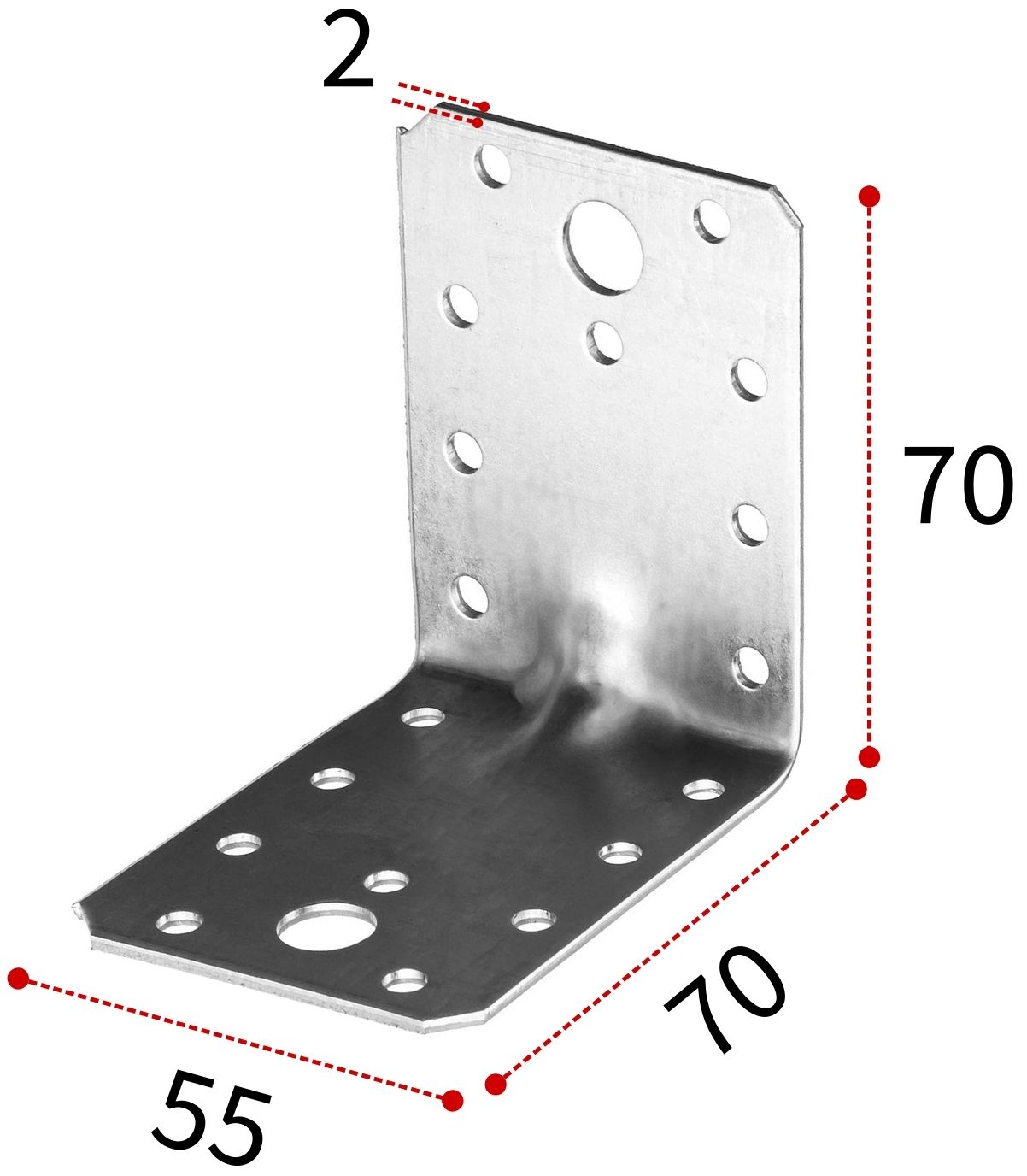 Уголок крепежный усиленный  70х70х55 мм ПТ, горячий цинк - фото