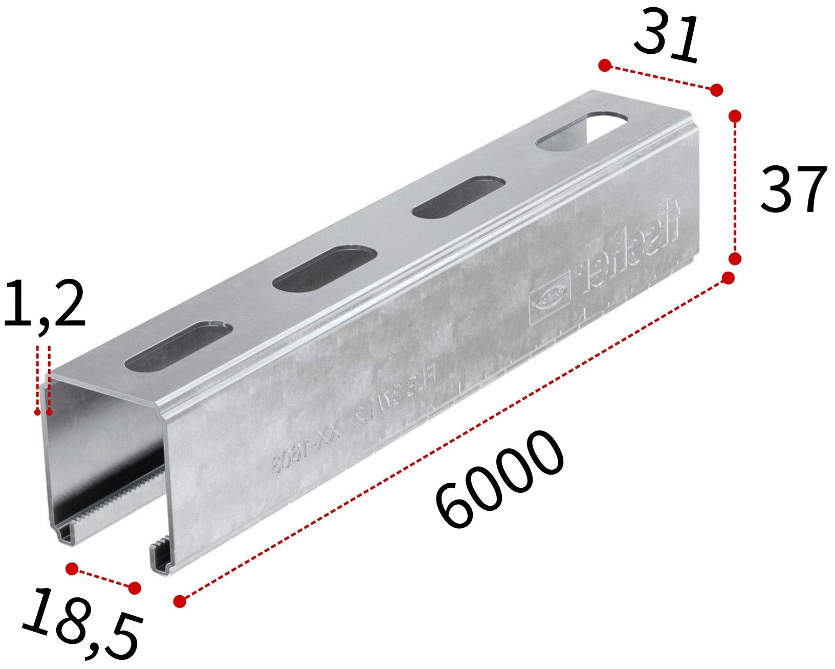 Профиль монтажный С-образный 37х1,2х6000 мм Fischer FLS 538759, оцинкованная сталь - фото