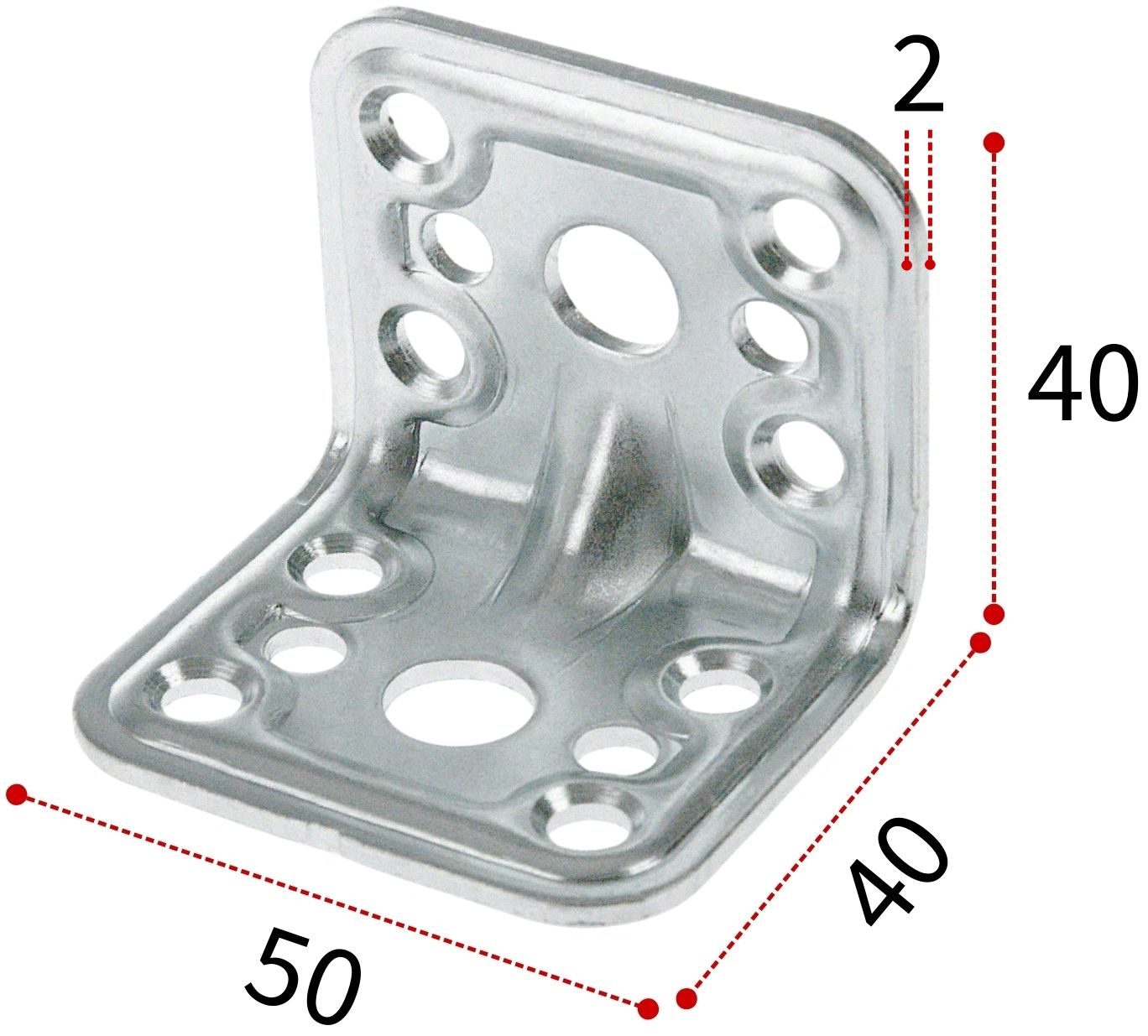 Уголок крепежный усиленный 40х40х50 мм, горячий цинк - фото