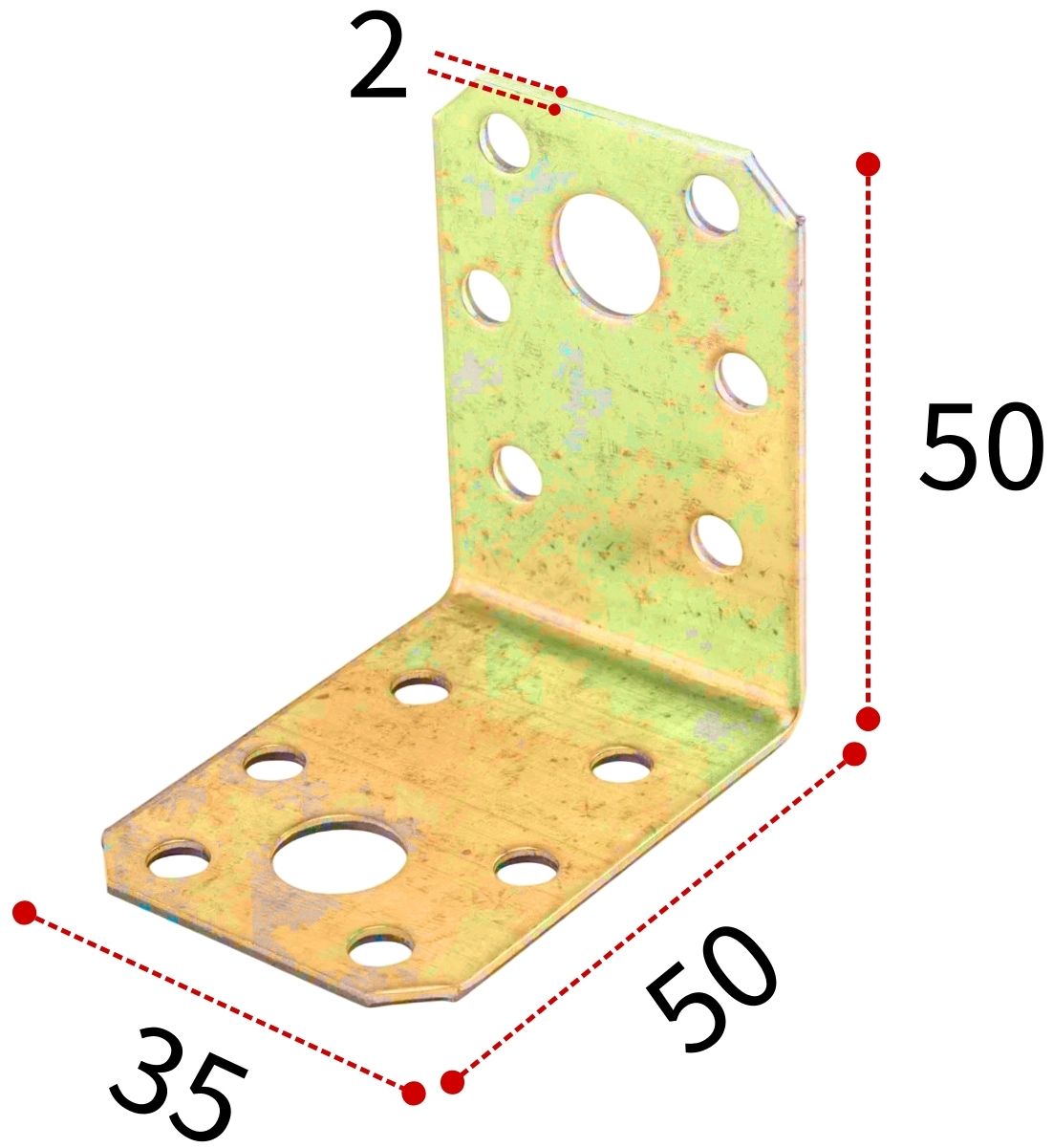 Уголок крепежный 50х50х35х2 мм, желтый цинк - фото