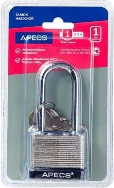 Замок навесной с удлиненной дужкой APECS PDS-65-50-L, сталь - фото