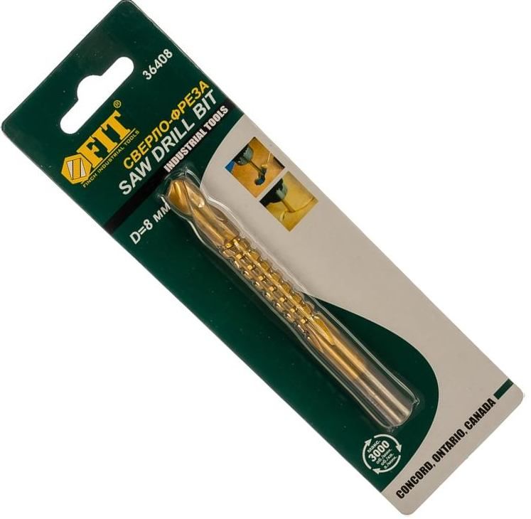 Сверло-фреза универсальное 8 мм с титановым покрытием ц/х FIT 36408 - фото