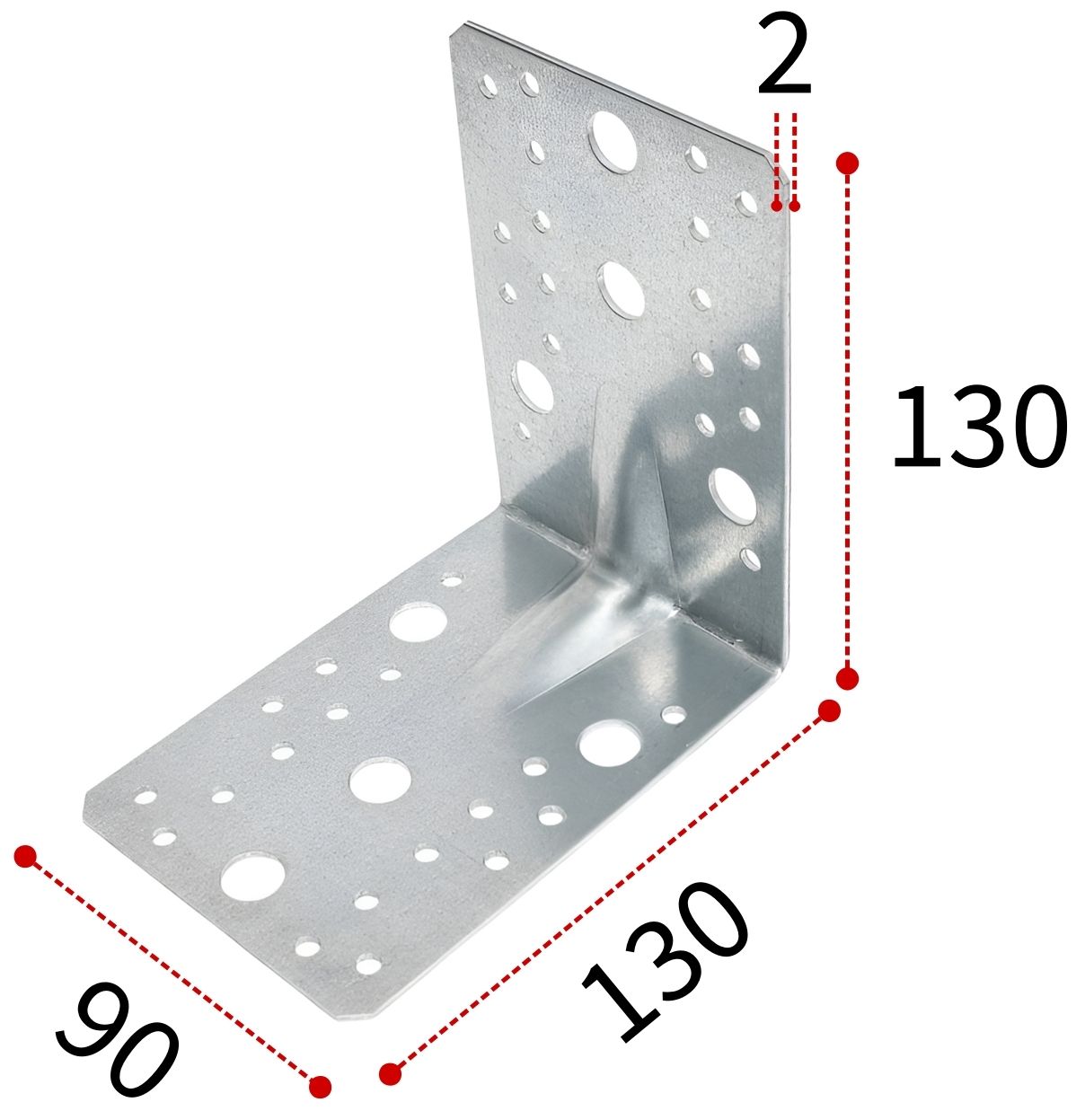 Уголок усиленный 130х130х90х2,0 мм RKPL7 горячий цинк, 20 шт - фото