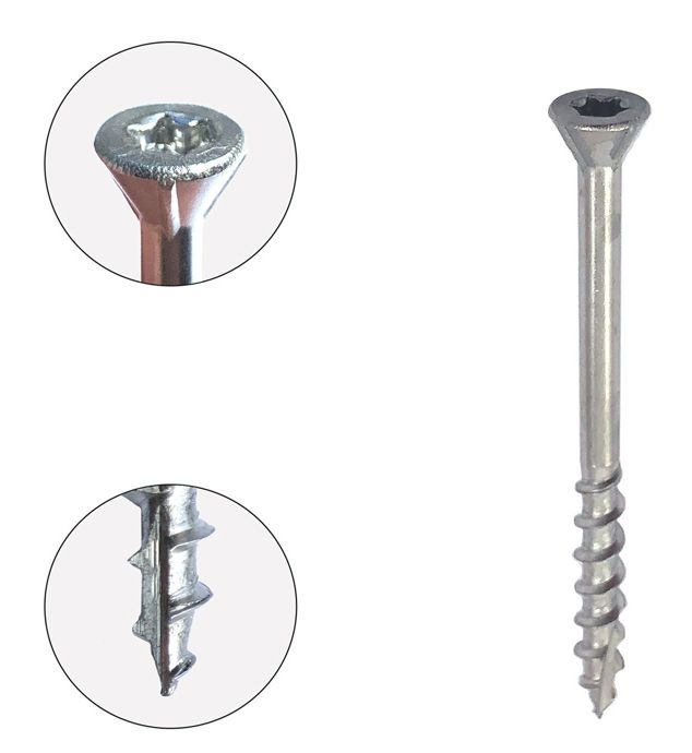 Шуруп для террасной доски 4,2х75 мм TX20 с уменьшенной потайной головкой 60°, нержавеющая сталь А2 - фото