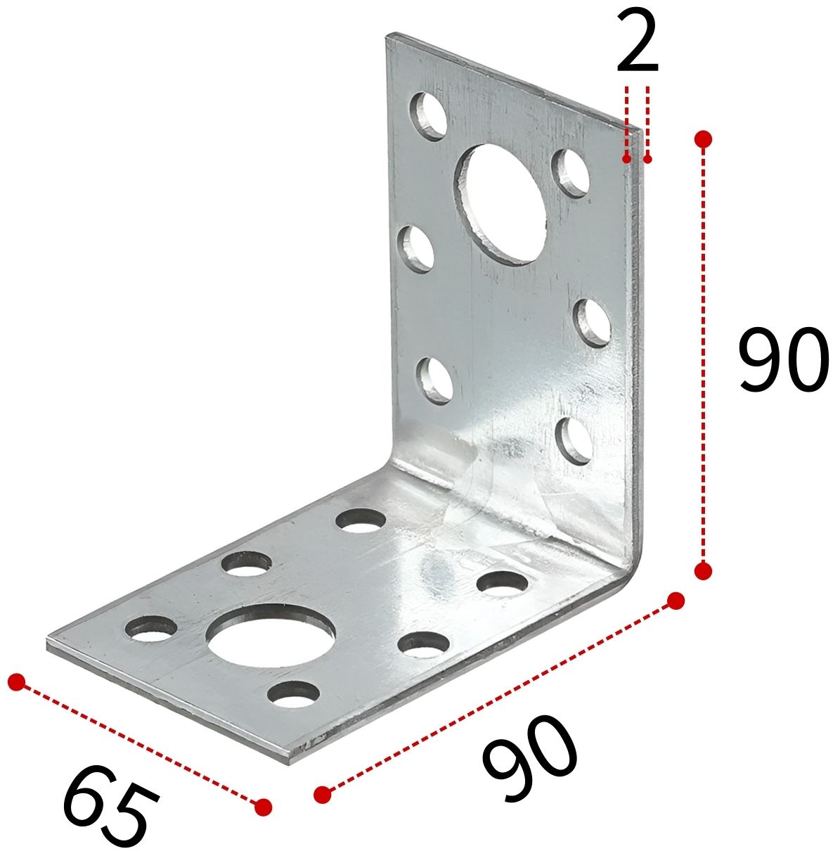 Уголок крепежный 90х90х65х2 мм KU, нержавеющая сталь - фото