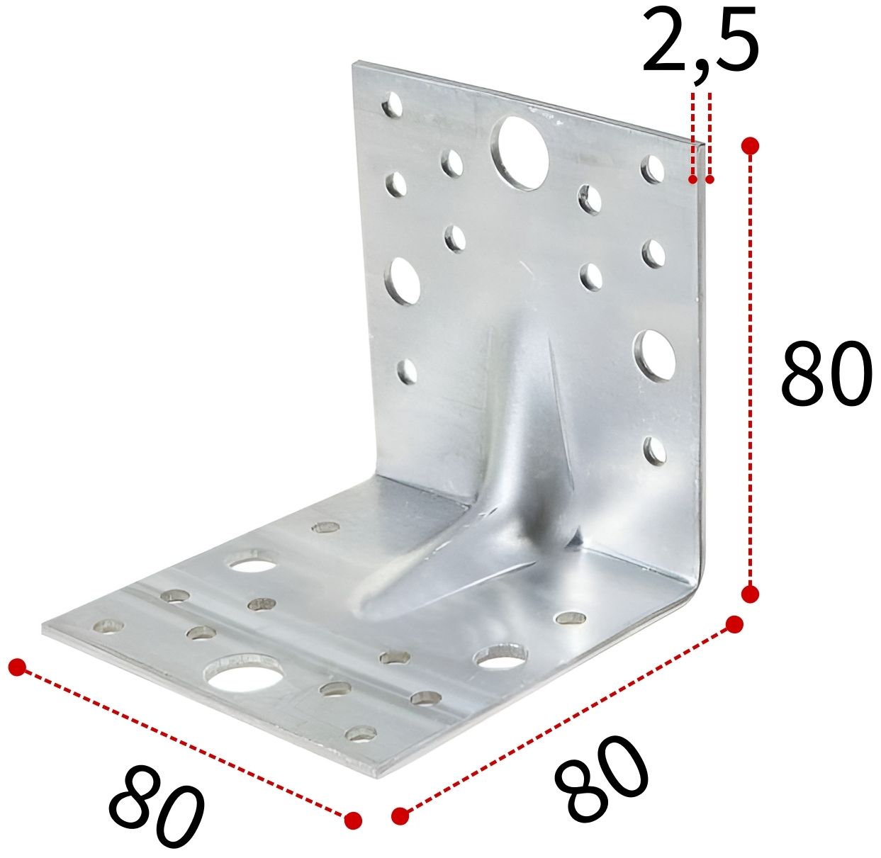 Уголок усиленный 80х80х80х2,5 мм RKP13 горячеоцинкованная сталь, 20 шт - фото