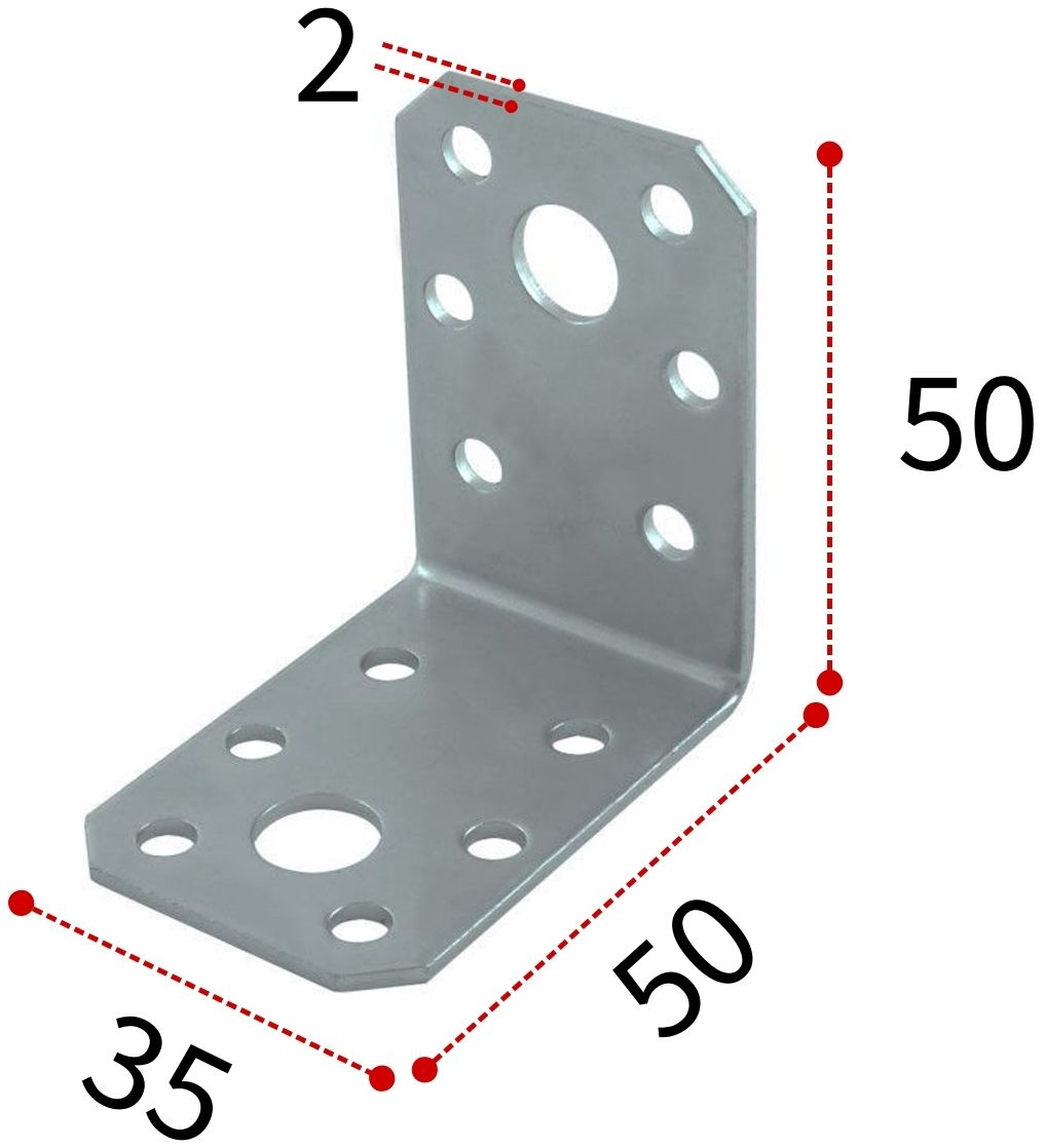 Уголок крепежный 50х50х35х2 мм, горячий цинк - фото