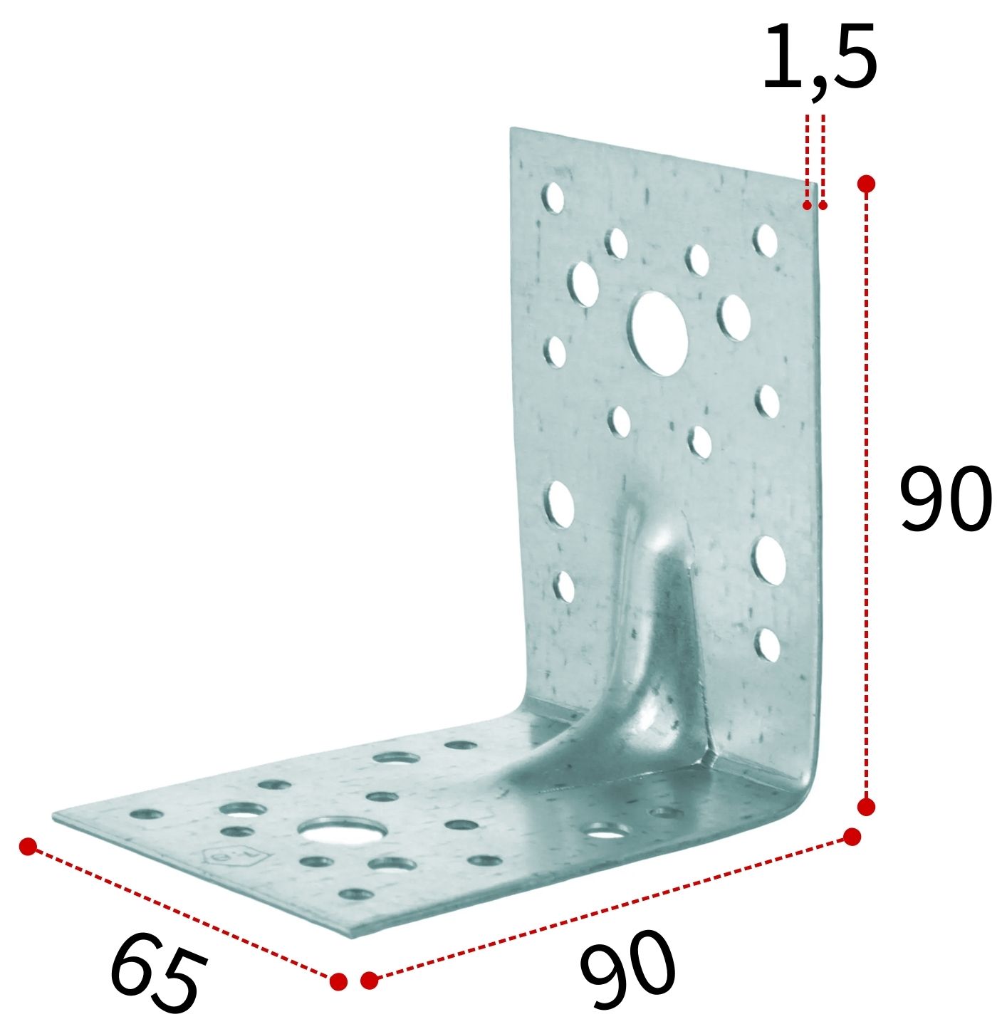 Уголок крепежный усиленный 90х65х1,5 мм KUU, оцинкованная сталь - фото