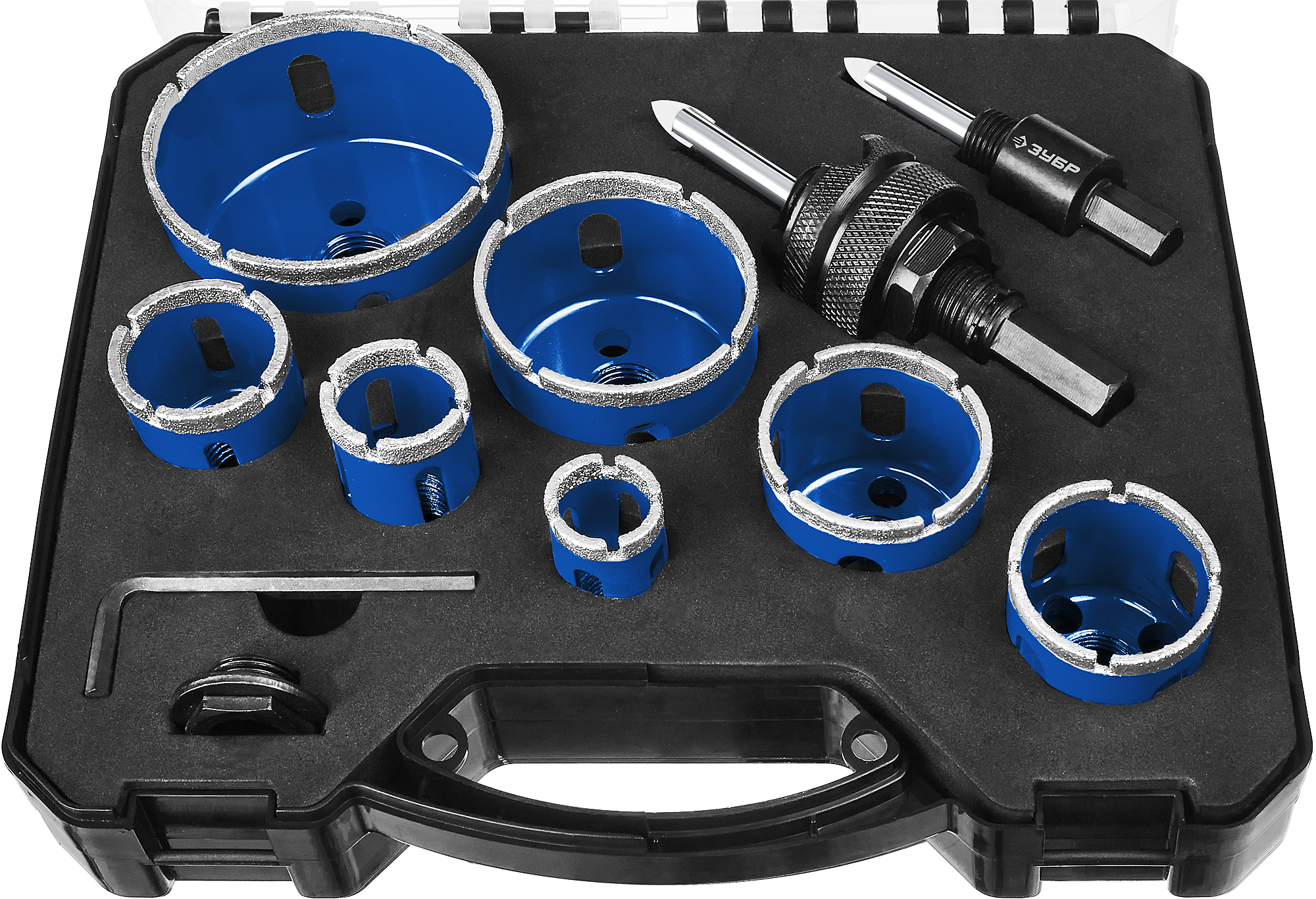 Набор алмазных коронок с оснасткой 20-68 мм ЗУБР 29870-H7_z017, 11 предметов - фото