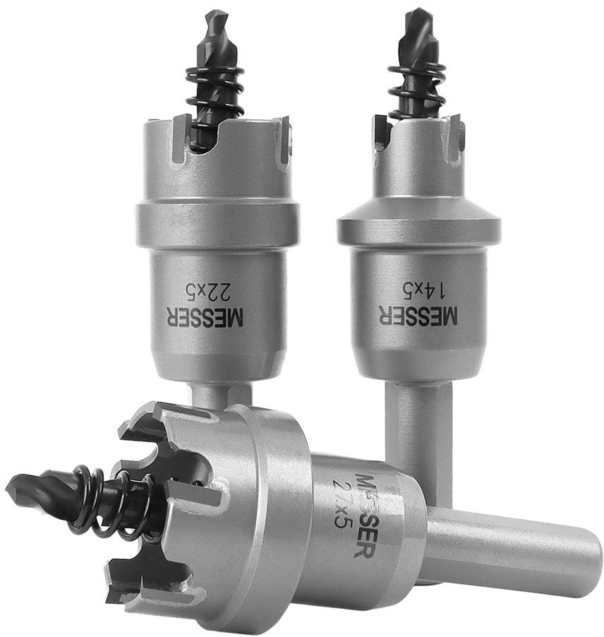 Коронка по металлу ТСТ с центрирующим сверлом и толкающей пружиной Messer, сталь HSS - фото