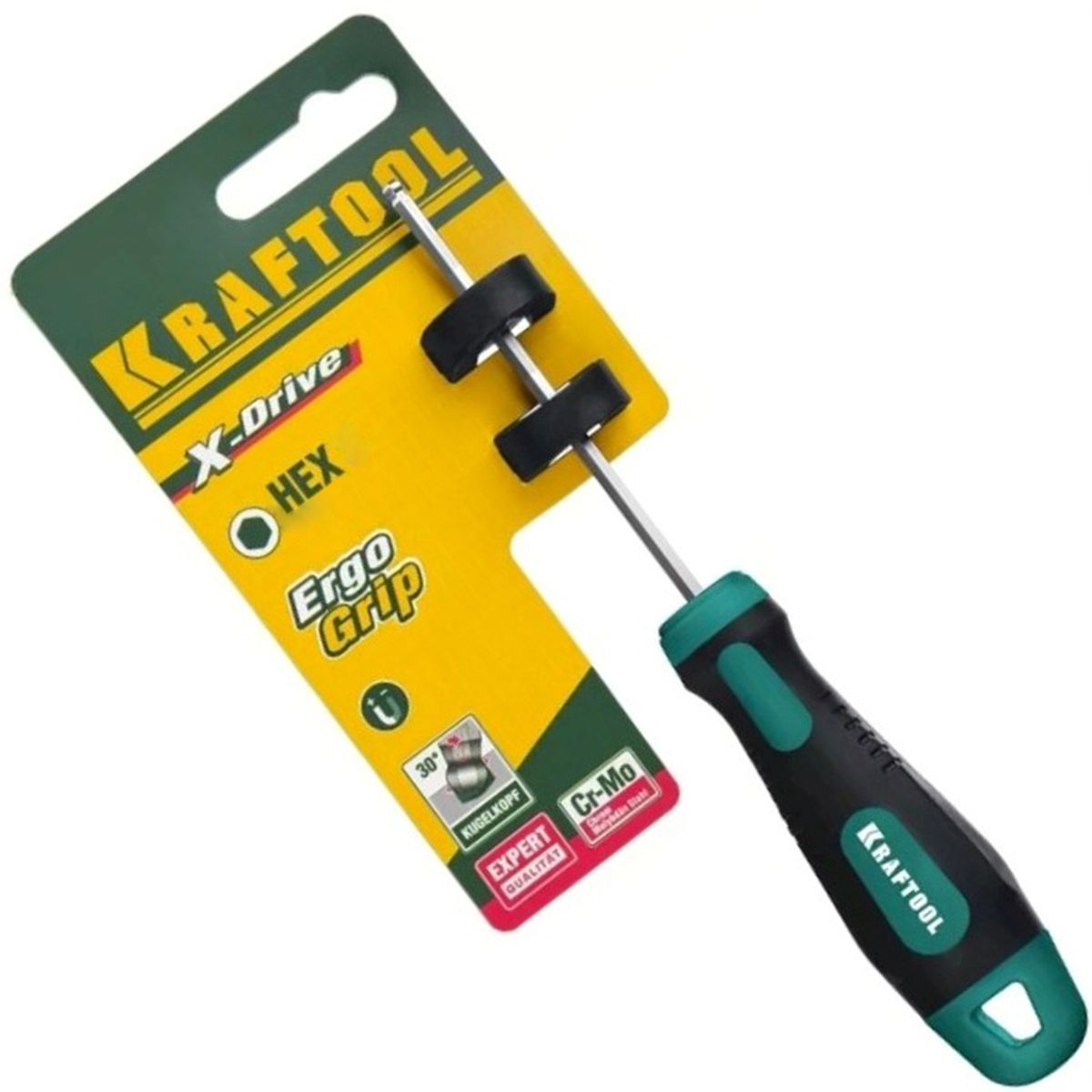 Отвертка под внутренний шестигранник HEX сферический магнитный наконечник Kraftool X-Drive, сталь Cr-Mo - фото