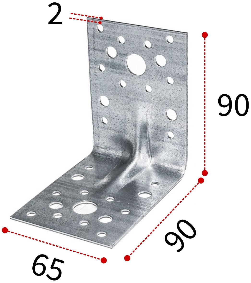 Уголок крепежный усиленный 90х90х65 мм ПТ, горячий цинк - фото