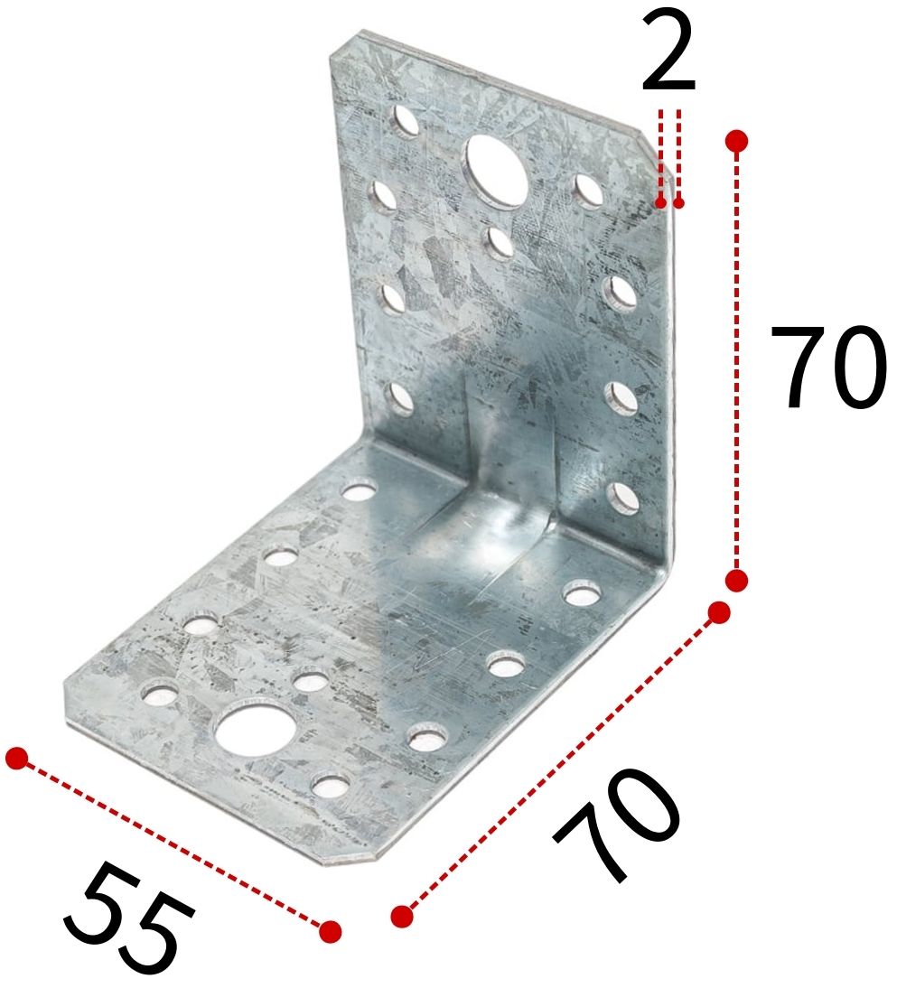 Уголок усиленный 70х70х55х2,0 мм RKPL4 горячий цинк, 20 шт - фото
