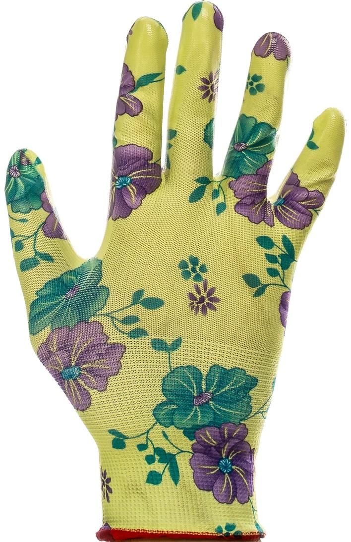 Перчатки садовые с прозрачным нитриловым покрытием, 13 класс, S-M Grinda 11295-S, зеленые - фото