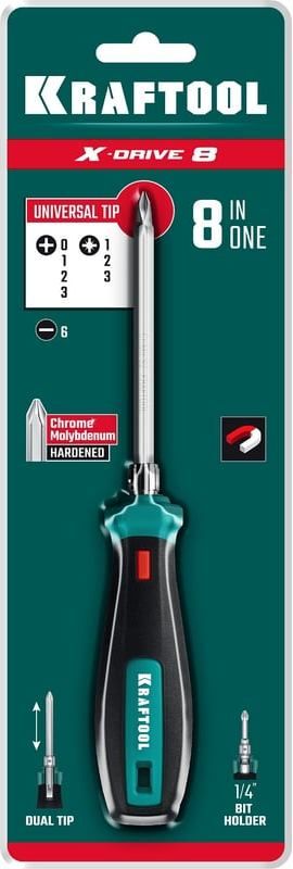 Отвертка с двусторонним стержнем универсальная 8 в 1 Kraftool Universal-8 26168, сталь Cr-Mo - фото