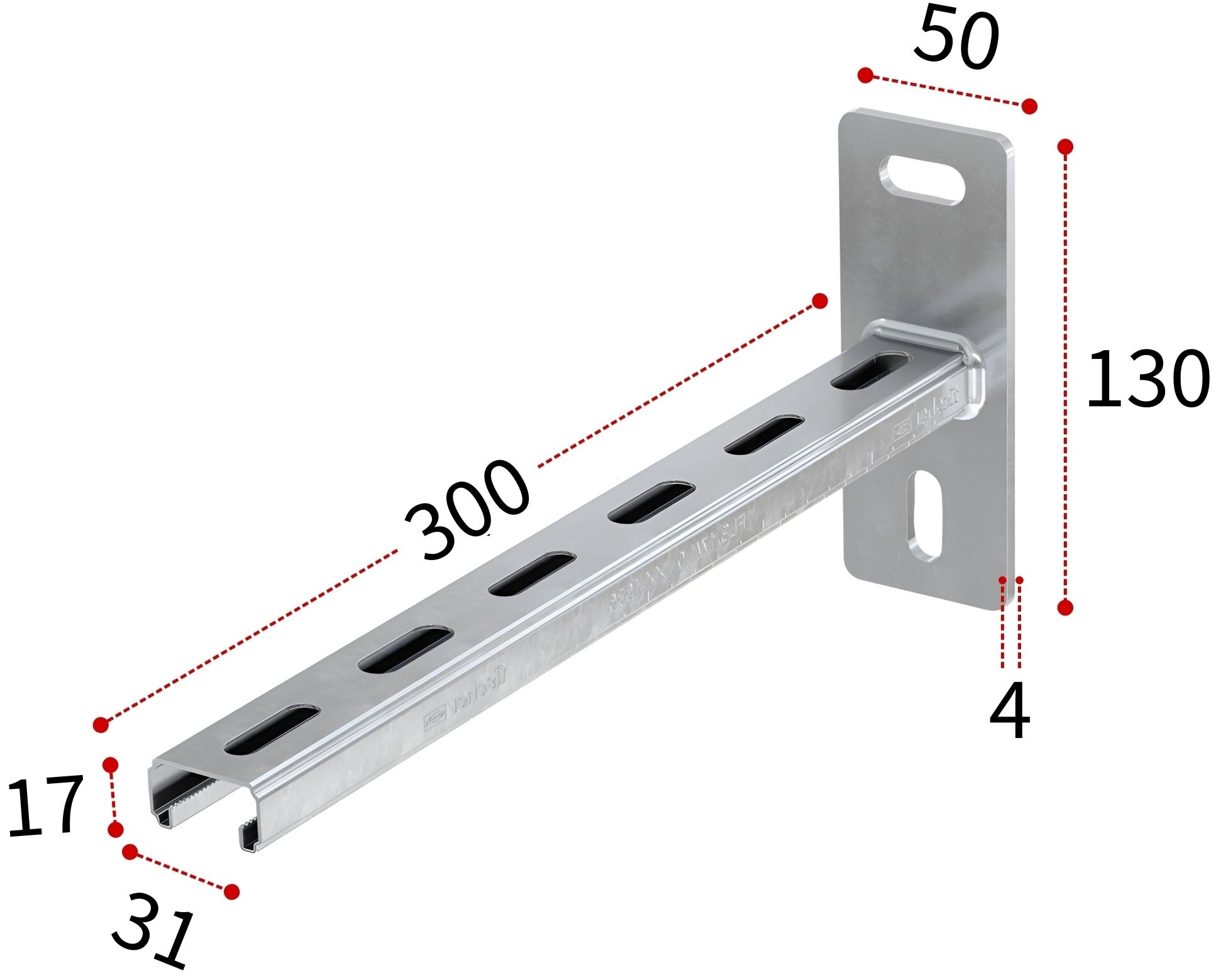 Консоль для монтажной системы FLS Fischer ALK 17х300 мм 538739, оцинкованная сталь - фото