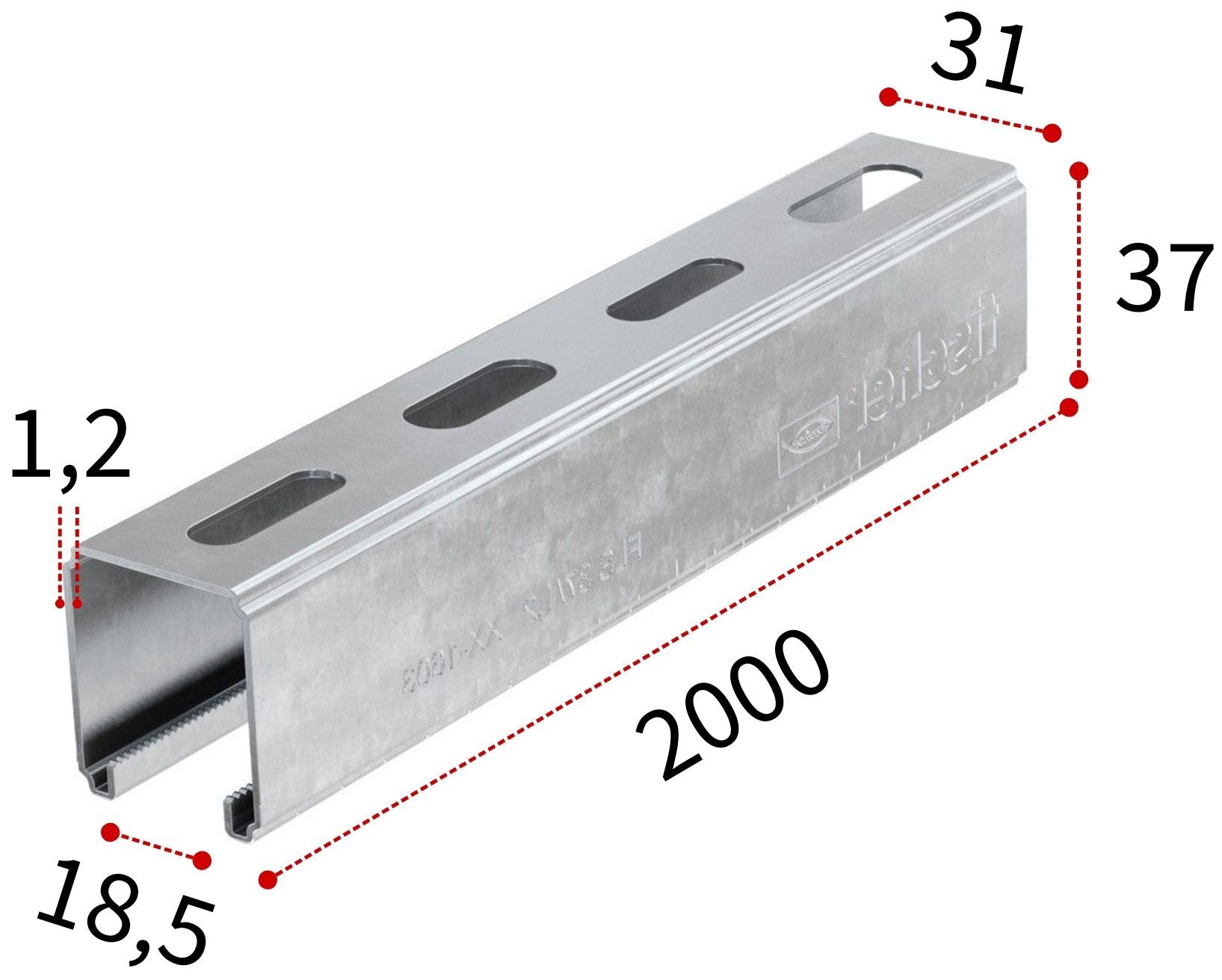 Профиль монтажный С-образный 37х1,2х2000 мм Fischer FLS 538757, оцинкованная сталь - фото