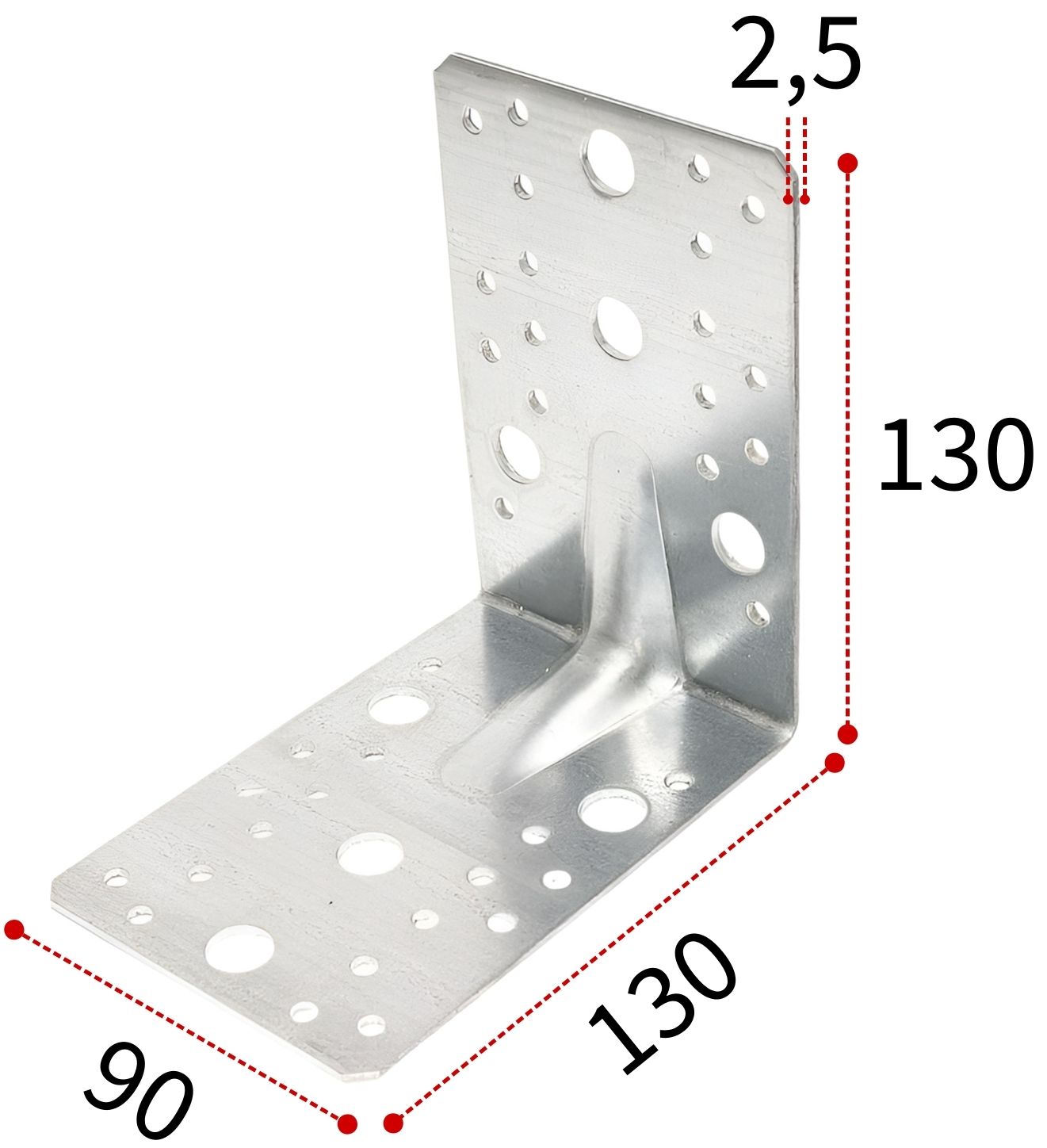 Уголок усиленный 130х130х90х2,5 мм RKP8 горячеоцинкованная сталь, 20 шт - фото