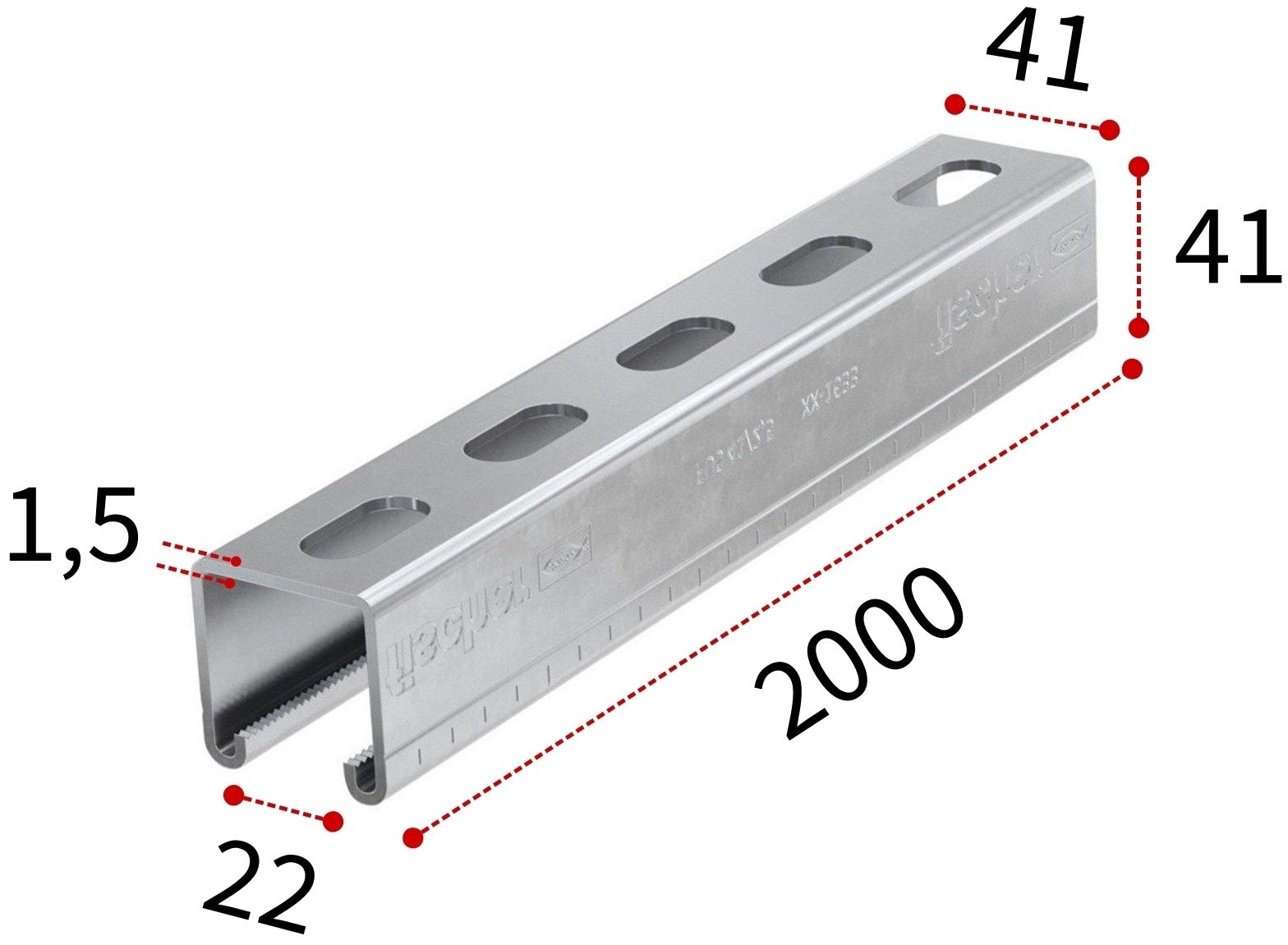 Профиль монтажный С-образный 41х1,5х2000 мм Fischer FUS 545120, оцинкованная сталь - фото