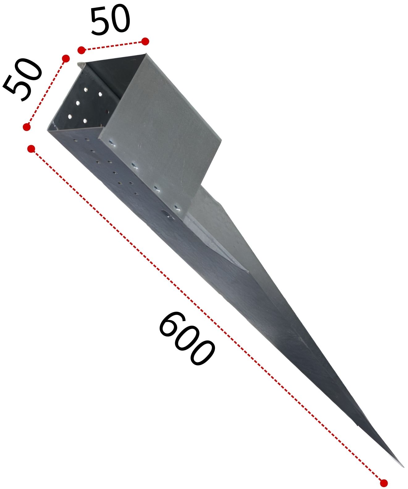 Основание столба ''Русский штык'' ПТ 50х50х600 мм, горячий цинк - фото