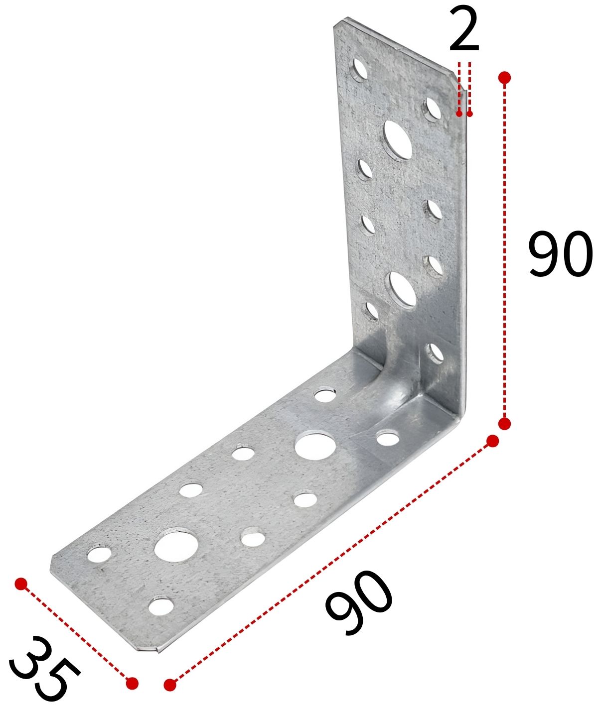 Уголок усиленный 90х90х35х2,0 мм RKPL9 горячий цинк, 20 шт - фото