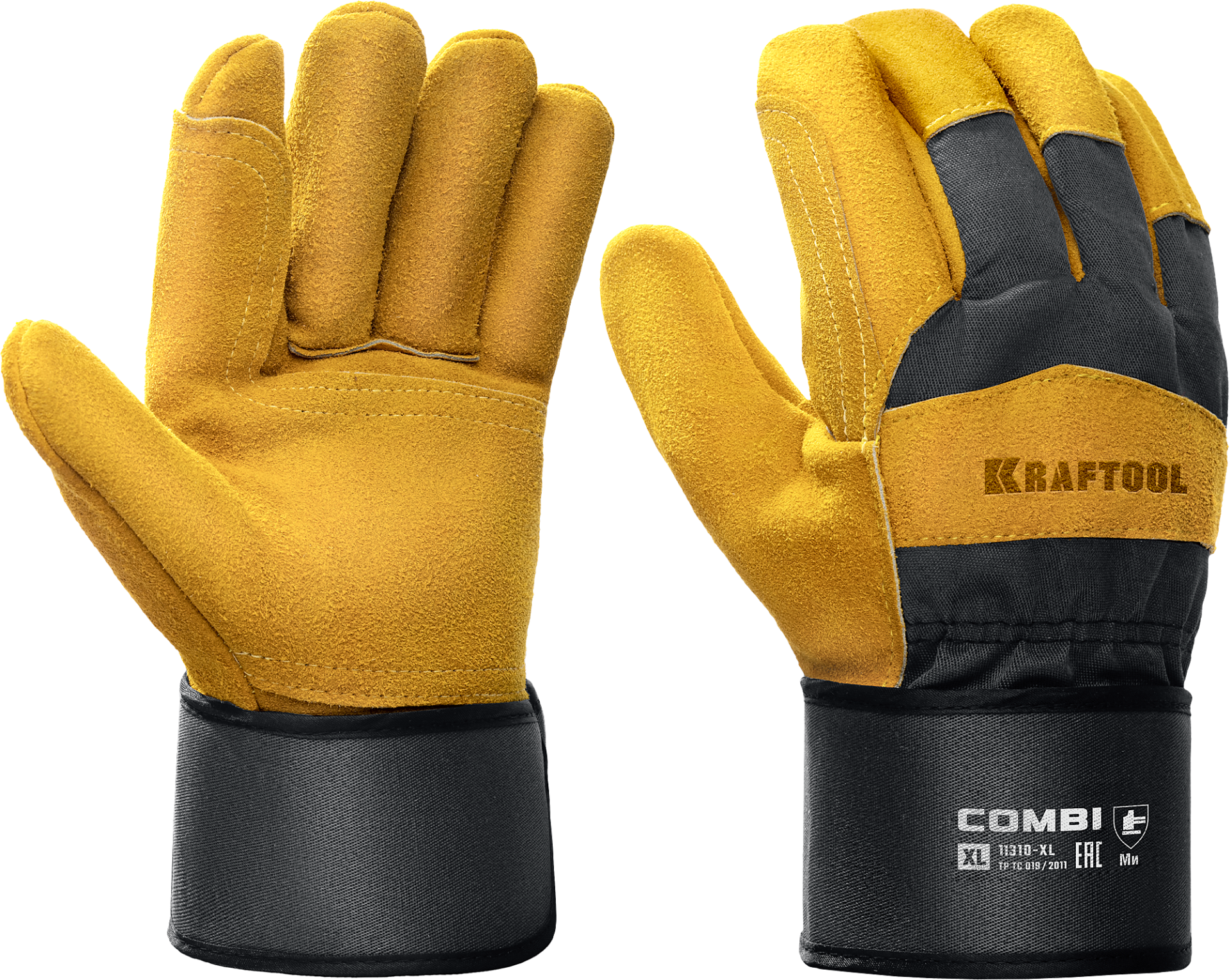 Перчатки спилковые комбинированные двухслойные XL(10) Combi Kraftool 11310-XL - фото