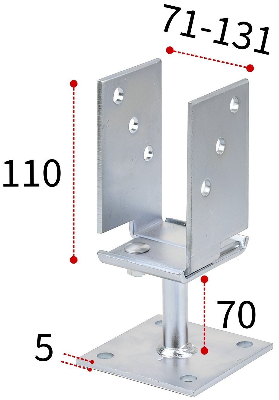 Регулируемое основание колонны бруса 71-131х110 мм GAH ALBERTS 214500, оцинкованная сталь, прикручиваемое - фото