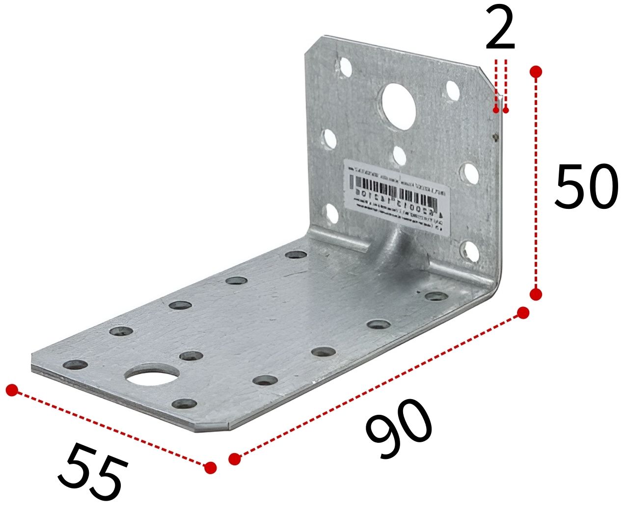 Уголок усиленный 90х50х55х2,0 мм RKPL3 горячий цинк, 20 шт - фото