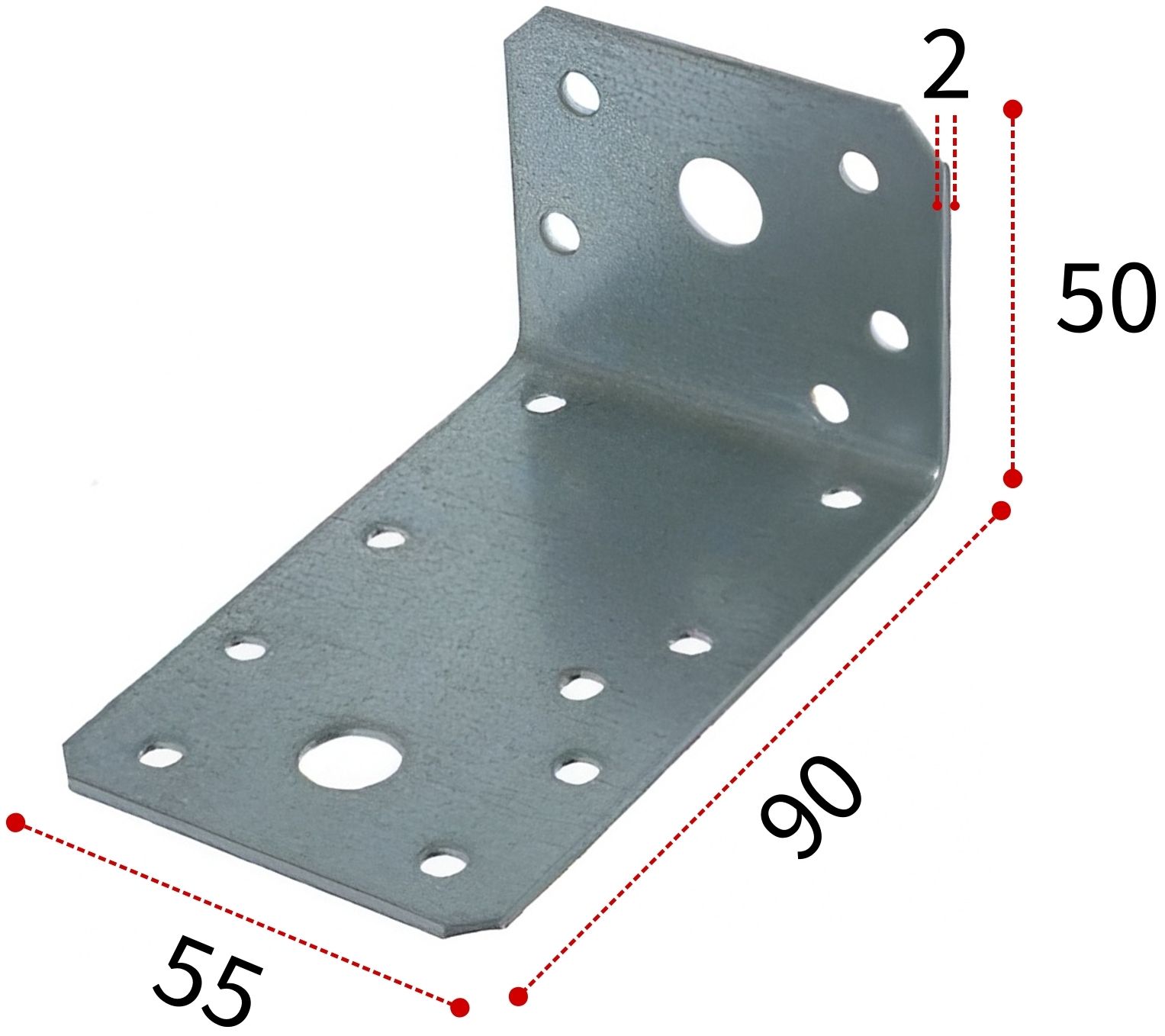 Уголок крепежный 50х90х55 мм ПТ, горячий цинк - фото