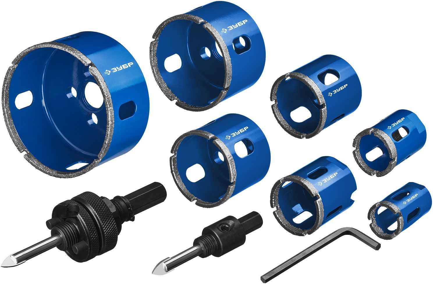 Набор алмазных коронок с оснасткой 20-68 мм ЗУБР 29870-H7_z017, 11 предметов - фото