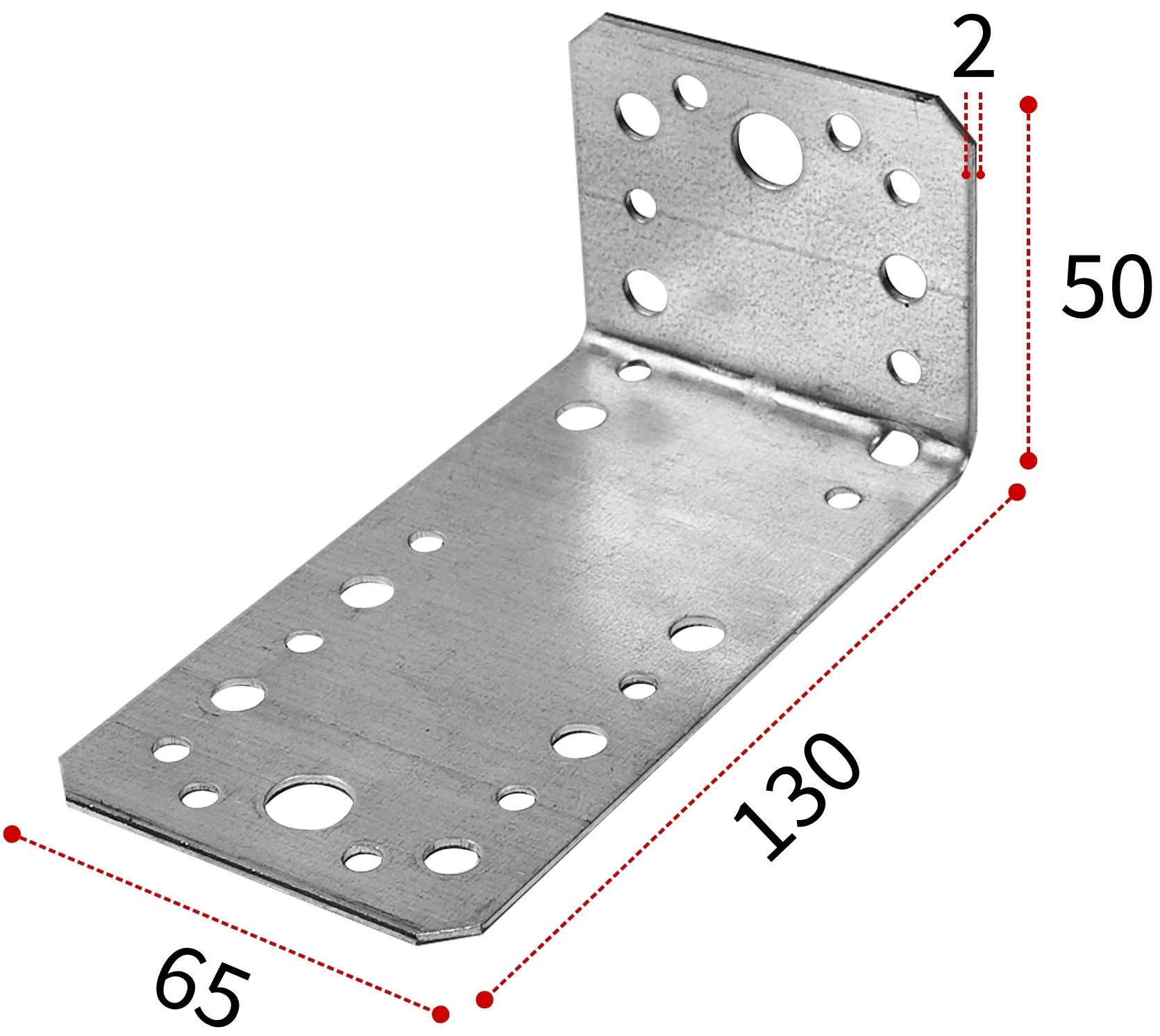 Уголок крепежный 50х130х65 мм ПТ, горячий цинк - фото